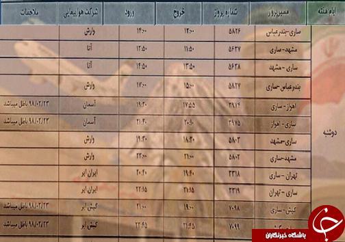 پرواز های دوشنبه 22 مهرماه فرودگاه های مازندران پرواز های دوشنبه 22 مهرماه فرودگاه های مازندران